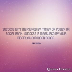 Success isn't measured by money or power or social rank.  Success is measured by your discipline and inner peace. - Mike Ditka